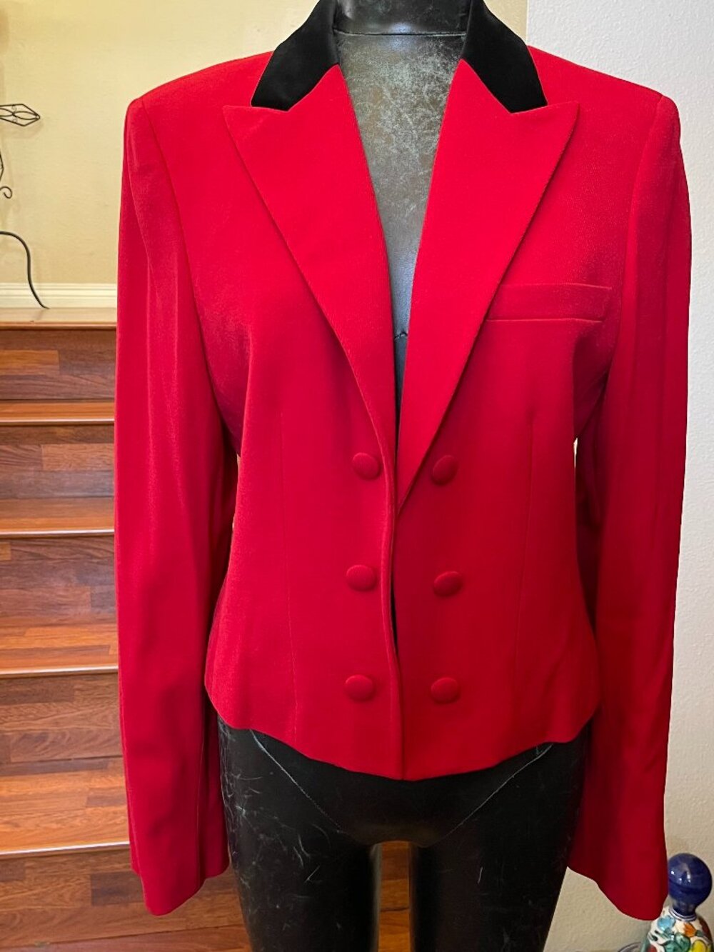 VTG Ralph Lauren Highland Riding Red/Black Cropped Wool Blend Jacket Blazer 16